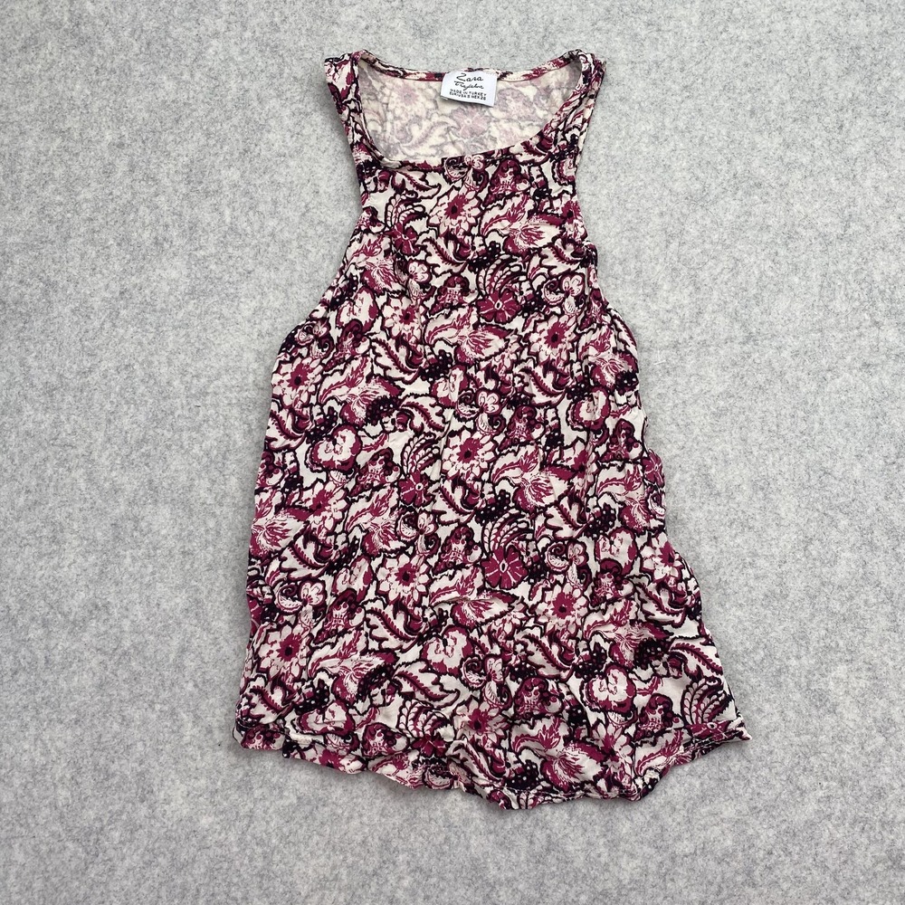 Zara Trafaluc Tank Top Womens Small Pink Floral Print Scoop Neck Sleeveless